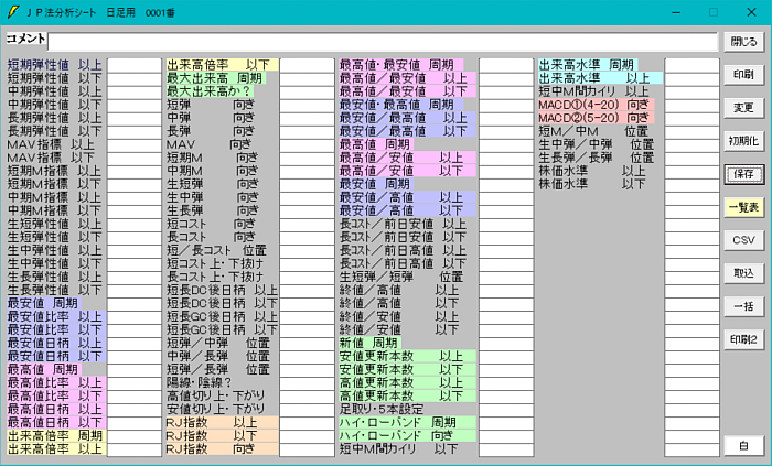 ＪＰ分析　シートについて