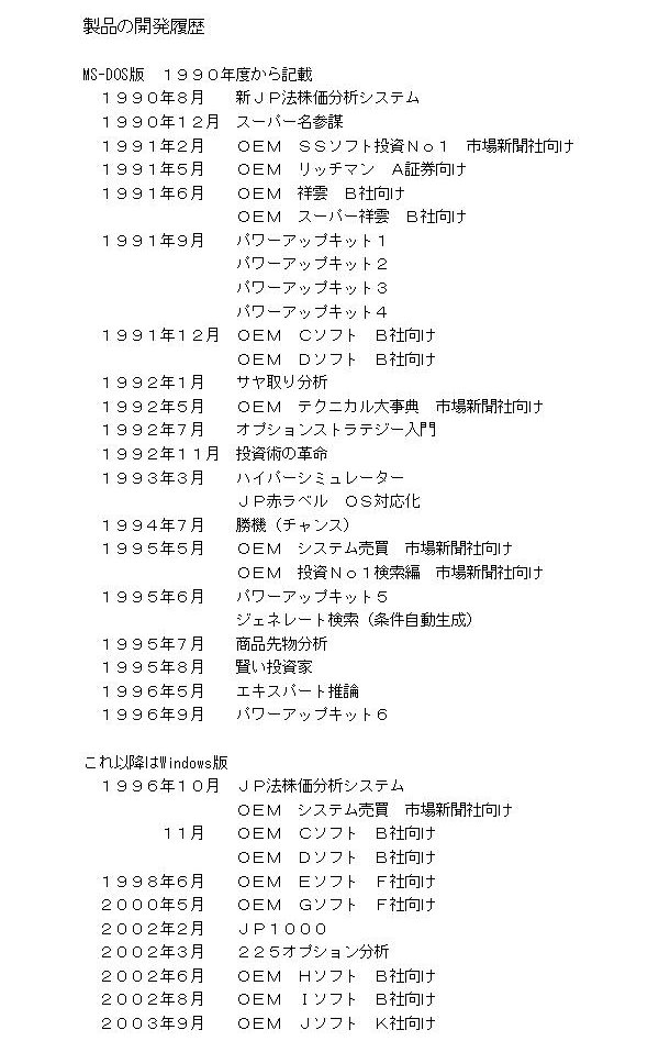 株式分析ソフトの特注版、OEM製品の開発 履歴